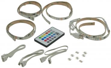 Preview: RGB Stripe TV-Hintergrundbeleuchtungsset USB, 4x 50cm, Verbinder & Fernbedien
