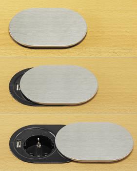 Preview: Schreibtisch-Einbausteckdose + USB Schutz.Steckd. 16A, USB 2,4A, Edelstahl
