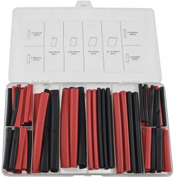 Preview: Schrumpfschlauch-Sortiment, 142-teilig Plastikbox, klebend, Ratio 3:1, schw+rot