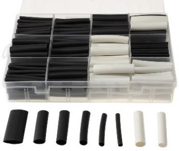 Schrumpfschlauch-Sortiment, 300-teilig Plastikbox, klebend, Ratio 3:1, schw+wei