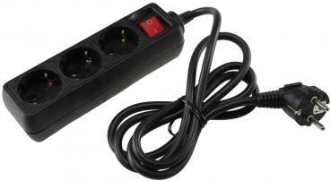 Preview: Schutzkontakt-Steckdosenleiste 3-fach 3600W, 1,4mKabel, mit Schalter, schwarz