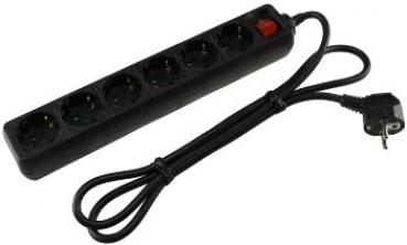Schutzkontakt-Steckdosenleiste 6-fach 3600W, 1,4mKabel, mit Schalter, schwarz
