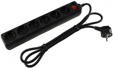 Preview: Schutzkontakt-Steckdosenleiste 6-fach 3600W, 1,4mKabel, mit Schalter, schwarz