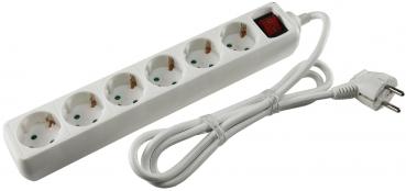 Preview: Schutzkontakt-Steckdosenleiste 6-fach 3600W, 1,4mKabel, mit Schalter, weiß