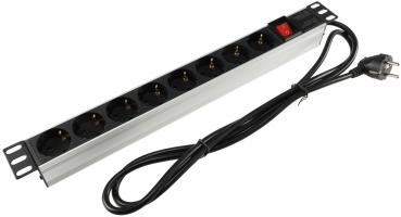 Preview: Steckdosenleiste für Rackeinbau, 8-fach 19", max. 3500Watt / 16A, mit Schalter
