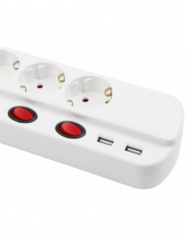 Preview: Steckdosenleiste McPower, 5-fach mit Einzelschaltung + 2x USB, 1,5m Zuleitung