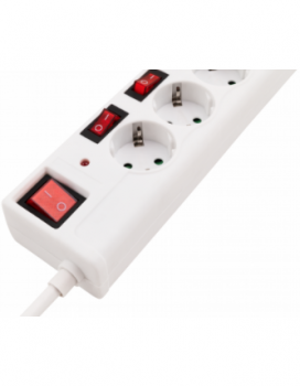 Preview: Steckdosenleiste McPower, 6-fach mit Einzelschaltung, Überspannungsschutz, weiß