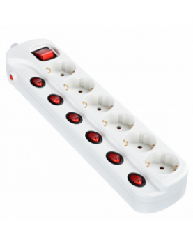 Steckdosenleiste McPower, 6-fach mit Einzelschaltung, Überspannungsschutz, weiß