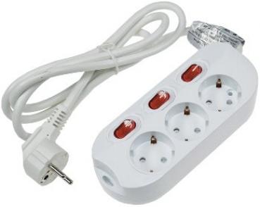 Steckdosenleiste mit Einzelschaltung 3-fach, weiß, 1,5m Kabel