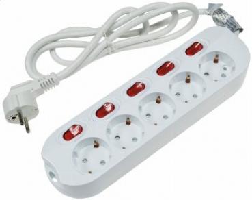 Steckdosenleiste mit Einzelschaltung 5-fach, weiß, 1,5m Kabel