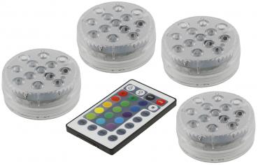 Preview: Unterwasser LED Licht mit Fernbedienung RGB, Wasserdicht IP68, 4er-Set