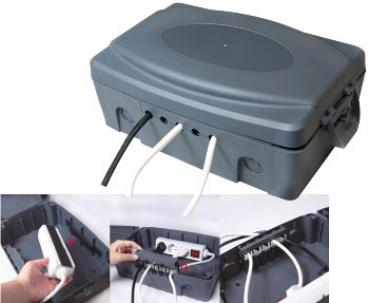 Wetterfeste Garten-Kabelbox, IP54 verschließbar, 32x21x15cm, grau