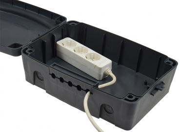Preview: Wetterfeste Garten-Kabelbox, IP54 verschließbar, 32x21x15cm, grau